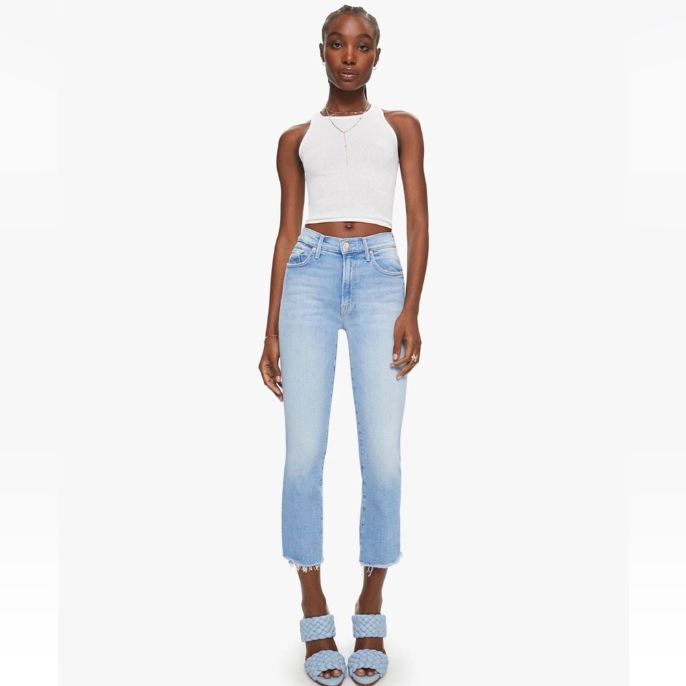 MOTHER Jeans The Insider Crop Step Fray Limited Edition Size 30 Light Blue Ankle